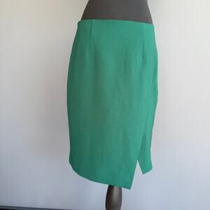 WHBM green pencil skirt - asymmetrical - knee length - straight - size 8